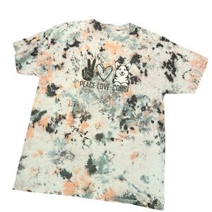 ☮️ Upcycled Peace Love Corgi Tie Dye T-Shirt Unisex Dog Lover Graphic Tee